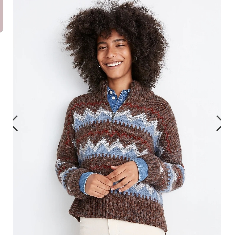 Madewell stowe retro half zip fairisle sweater xxs